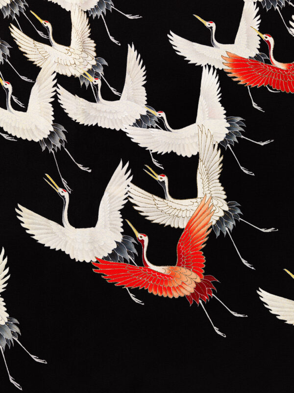 Art Print Japan Furisode with a Myriad of Flying Cranes