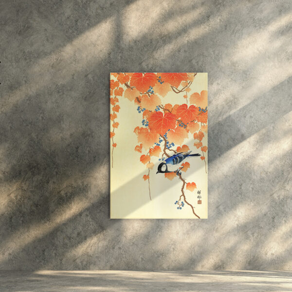 Great tit on paulownia branch by Ohara Koson art print premium on canvas
