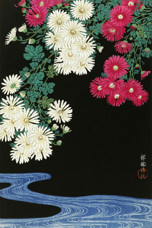 Chrysanthemums by Ohara Koson Kunstdruck Premium auf Leinwand