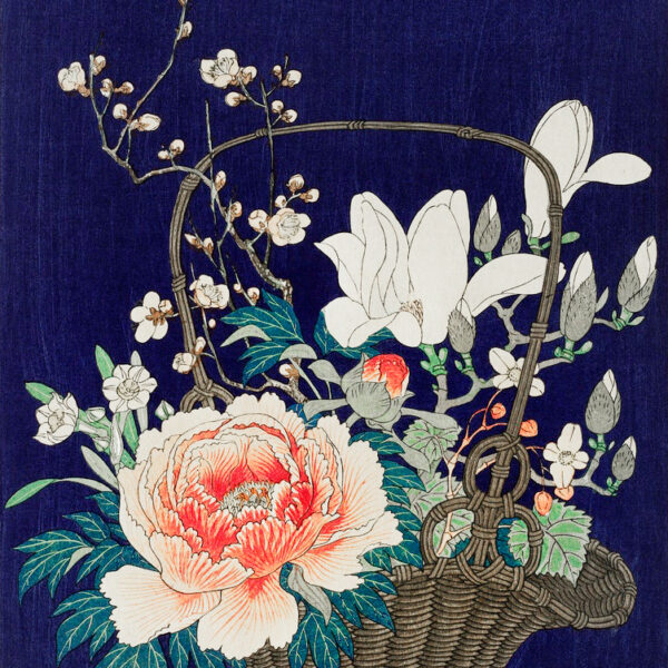 Bamboo flower basket by Ohara Koson art print premium on canvas