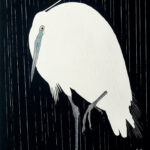 Egret in the rain by Ohara Koson Premium Canvas Art Print