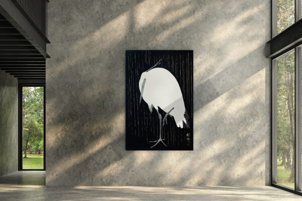 Egret in the rain by Ohara Koson Kunstdruck Premium auf Leinwand