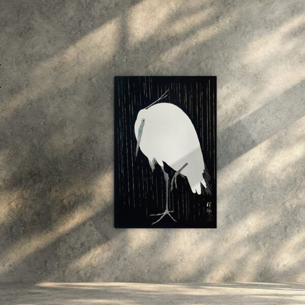 Egret in the rain by Ohara Koson Premium Canvas Art Print