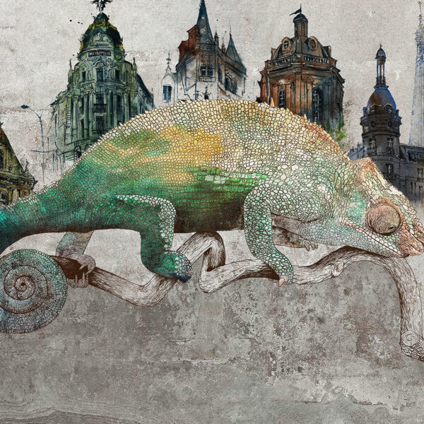 The Change - Chameleon in City - Canvas painting - Art print